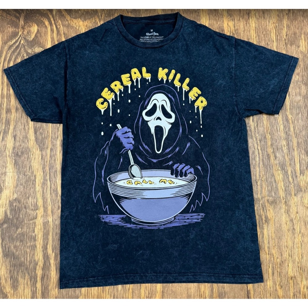 Ghost Face Cereal Killer T Shirt M Black Mineral Wash Scream Horror Halloween